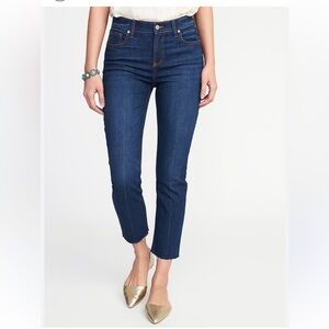 Old Navy Dark Blue Raw Hem Straight Ankle Jeans